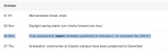 Monash大学的小伙伴，可以查自己的期末考试时间
