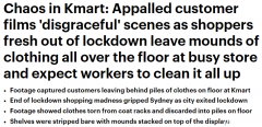 Kmart“抢购潮”后一片狼藉，成堆衣服被扔在地上