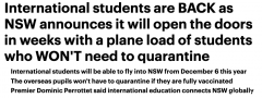 官宣！15国留学生下月免隔离入澳，印度学生第二