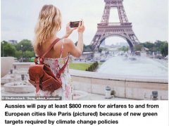 欧洲机票涨价800澳元 气候政策下澳人欧洲游成本