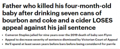 亲手杀死4个月大儿子，澳男被判9年！对刑期不满