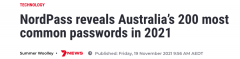 【小心】2021澳人最常用200个密码公布！大部分