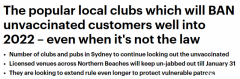 悉尼数家酒吧将“未接种者禁令”延至明年1月底