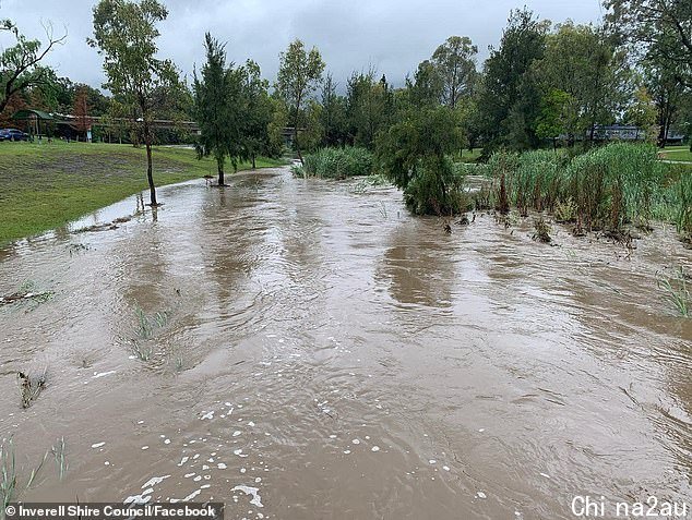 Severe flood warnings have been issued along the east coast of Australia as a once-in-100 year storm sweeps across the country (pictured, Inverell in northern NSW)