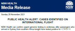 两名非洲旅客入境悉尼后确诊，卫生厅公布航班