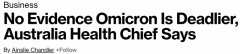澳首席医疗官：没有证据显示Omicron较其它变异毒