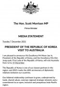 韩国总统夫妇本周日来澳访问，免隔离入境