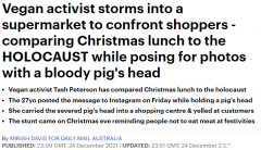 圣诞午餐等于大屠杀？澳女手捧猪头，大闹购物