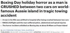 澳洲游客遭两车挤压，多处受伤！事发知名海滩