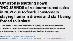 Omicron持续蔓延！澳新州数千家餐厅关闭，大量员