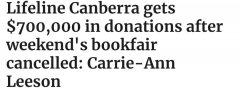 周末书展取消后，ACT的Lifeline收到捐款超70万澳元