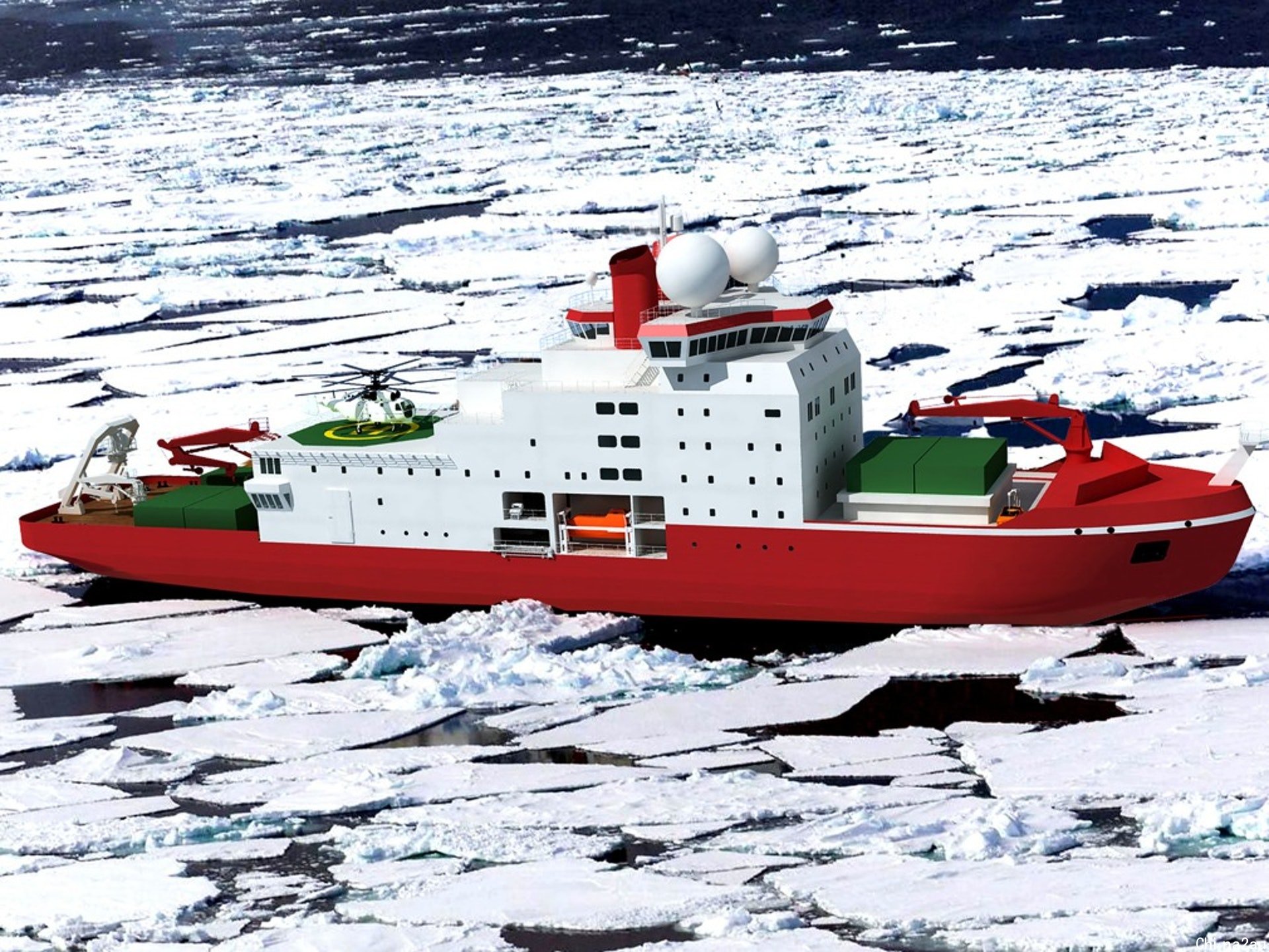 中国第一艘自主建造的极地科考破冰船预计2019年投入运营。图为效果图。（新华社）