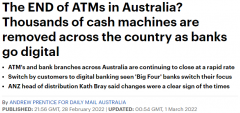 自动取款机走向终结？澳洲走向数字银行，数千