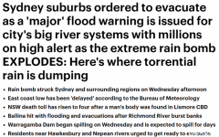 悉尼多地拉响洪水警报，数千居民被要求撤离（