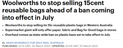 注意！Woolies宣布禁售塑料购物袋，部分地区民众