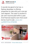 悉尼房产开发商：购房押金仅需支付1%，剩下的