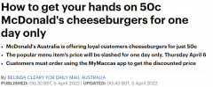 就在明日！澳洲麦当劳芝士汉堡仅需$50分，前3