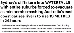 暴雨洪水持续来袭，悉尼悬崖变身瀑布！卧龙岗
