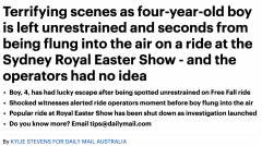 悉尼游乐场惊魂！跳楼机升空前1秒，众人集体惊呼！4岁男孩差点被甩上天！