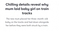 澳妈妈带3个月大宝宝卧轨自杀！孩子身亡，她活了下来…（图）