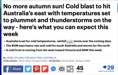 悉尼一夜入冬，妈妈们注意啦！明天气温将跌至个位数，这周又是雷暴天