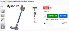 戴森 Dyson 大促低至6折起，小户型首选V7无线吸尘器折后仅需$399，V8、V10系列都打折