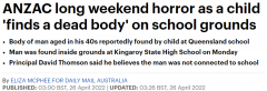 恐怖！澳州中学操场惊现男尸，警方正展开调查（图）