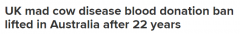 时隔22年，澳洲解除英国疯牛病献血禁令！超70万澳人可以献血了（组图）