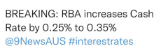 刚刚，澳联储确定涨息至0.35%，11年来首次！超低利率时代正式结束