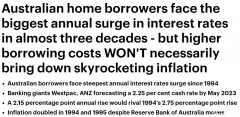 利率恐升至2.25%！澳人或迎近30年来最大加息，届时月供将增加$713（组图）
