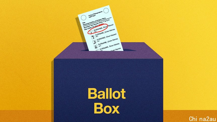 An illustration of a slip of paper hovers over a ballot box.