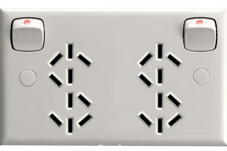 A power point with contact openings arranged in the shape of dollar signs.