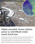 昆士兰恶劣天气：航班取消，房屋断电，寒风席卷东南部！