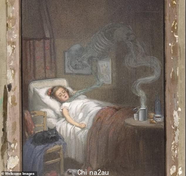 The disease was a common cause of death for children up to the 1940s. Pictured: An early 20th century artwork by British artist Richard Tennant Cooper showing the threat of diphtheria