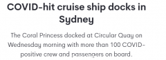 珊瑚公主号邮轮停靠悉尼！船上100多人确诊新冠，检测呈阴性后可登岸（组图）