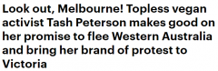 澳素食“网红”抵达墨尔本，于CBD赤裸上身发起抗议！自曝或去悉尼（视频/组图）
