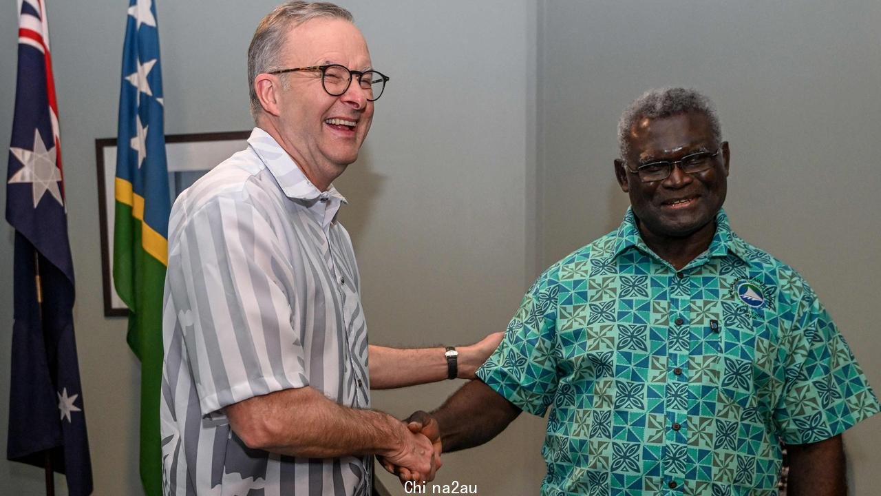 Mr Albanese and Mr Sogavare had a ‘constructive’ meeting. Picture: Joe Armao / AFP