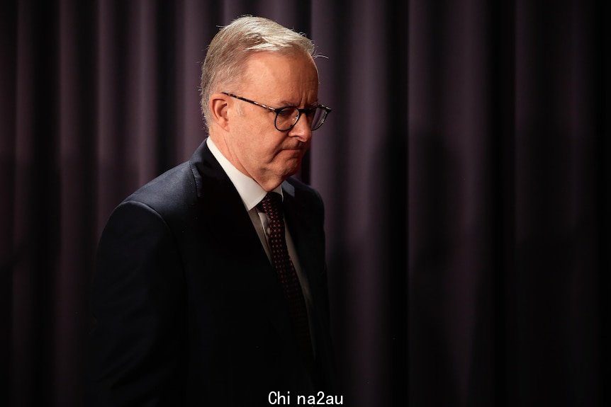 Albanese looks down as he walks off camera.