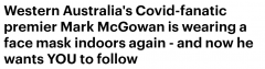 西澳州长Mark McGowan室内戴N95口罩，吁民众“做对的事” （组图）