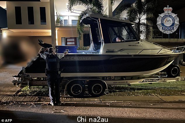 Police seized a 7.8.m boat (above) they believe was used to collect drugs dropped hundreds of kilometers off the NT's coast