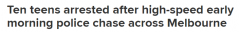 时速飙至170！澳洲警方凌晨追捕两辆被盗汽车，10名青少年被捕（组图）