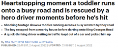 危险！悉尼熊孩子溜出家门，独自冲进车流，幸亏司机及时出手相救（视频/组图）