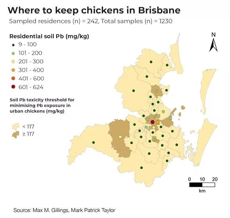 A map of brisbane with red dot in the centre