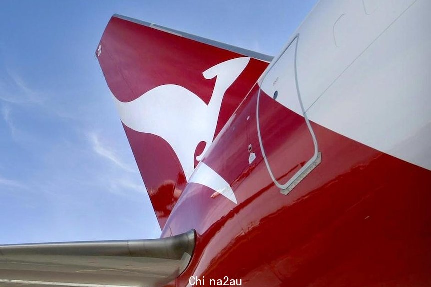 A Qantas jumbo takes off