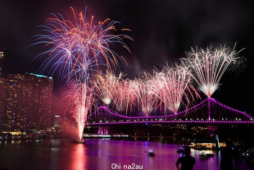 Fireworks are seen over the Story Bridge and the Brisbane skyline during annual Riverfire fireworks