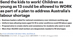 澳州“童工”或将合法，13岁走上职场？机场首次招聘中学生，缓解用工荒！“老年工”也要增加工时，澳洲真的缺人了…