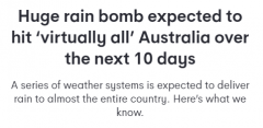注意！澳洲大部将迎10天降雨，山洪风险加剧，附首府城市天气预报（组图）