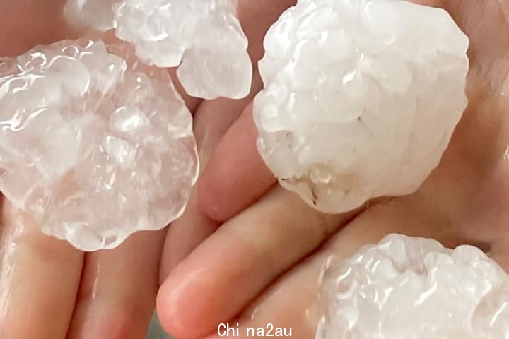 Close up photo of hands holding very large hail