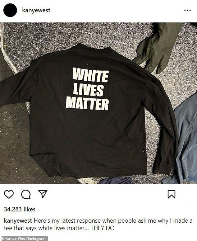 '他们愿意':Kanye West 在周三强调了他的“White Lives Matter”口号,并解释说当人们问他为什么要制作这件衬衫时,他回答说是因为“他们愿意”