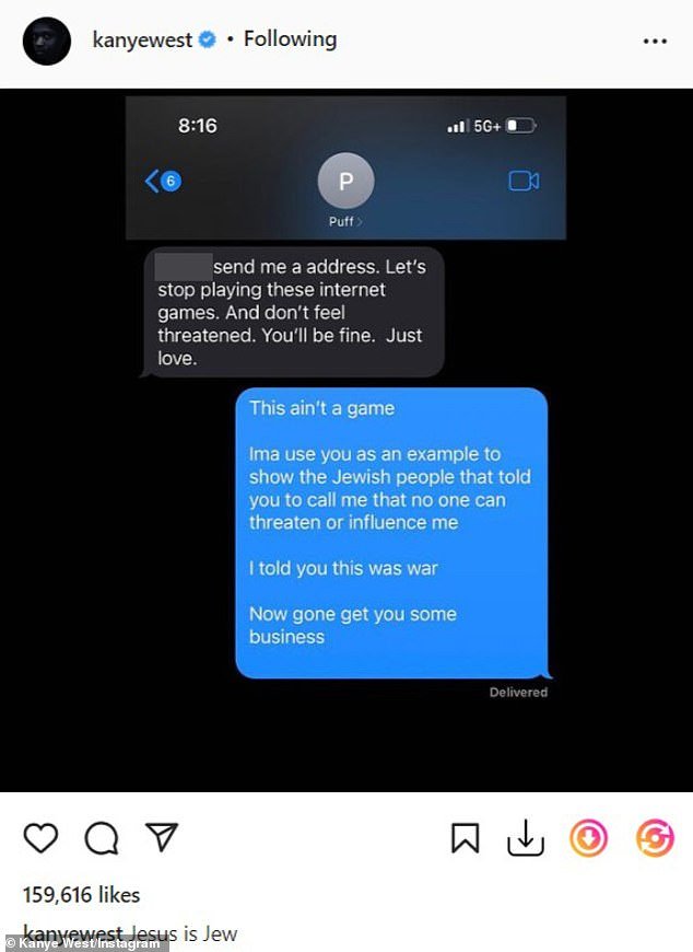 'Jesus is Jew': Kanye 宣称:'我以你为榜样,向那些告诉你打电话给我的犹太人展示,没有人可以威胁或影响我'